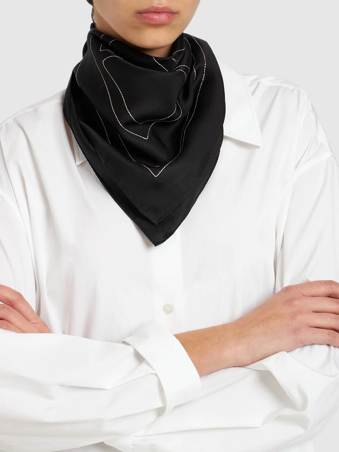 Embroidered monogram silk scarf