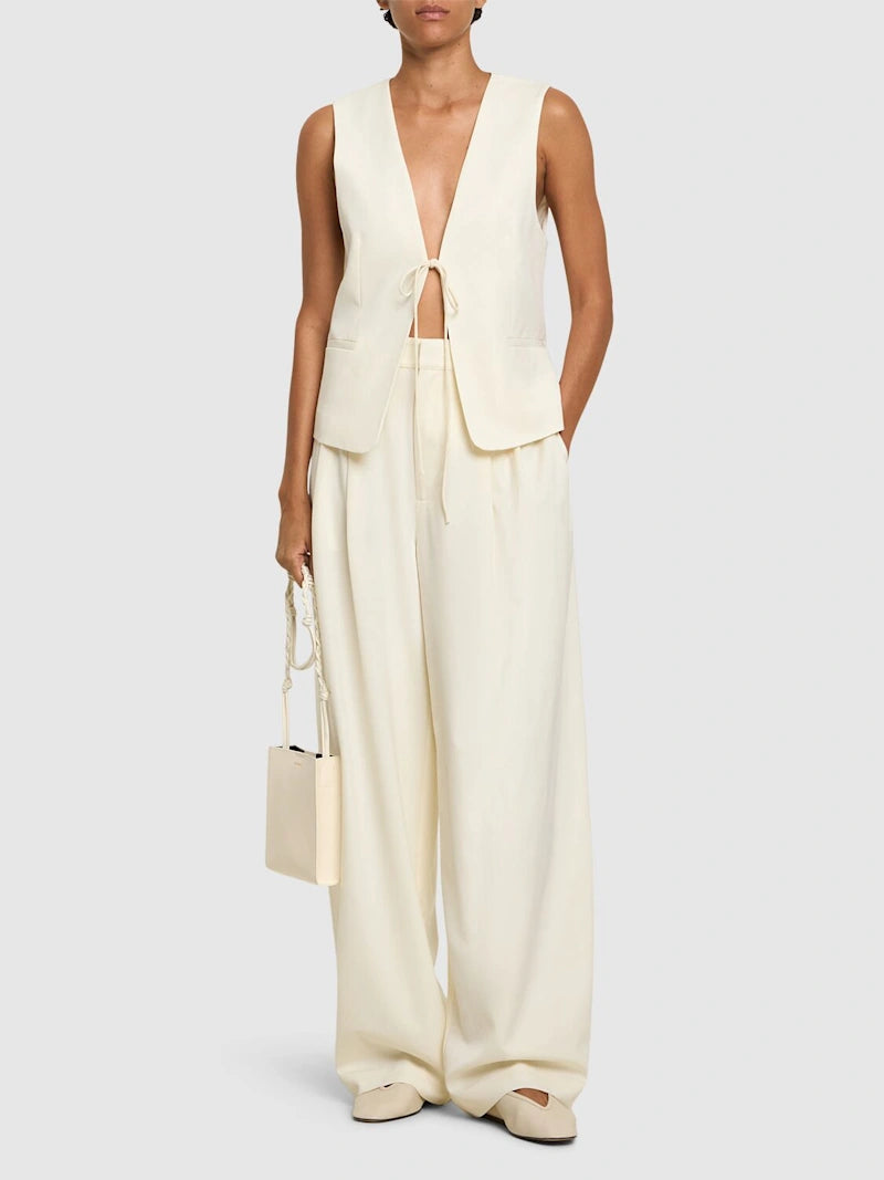 djustable pleated wool pants