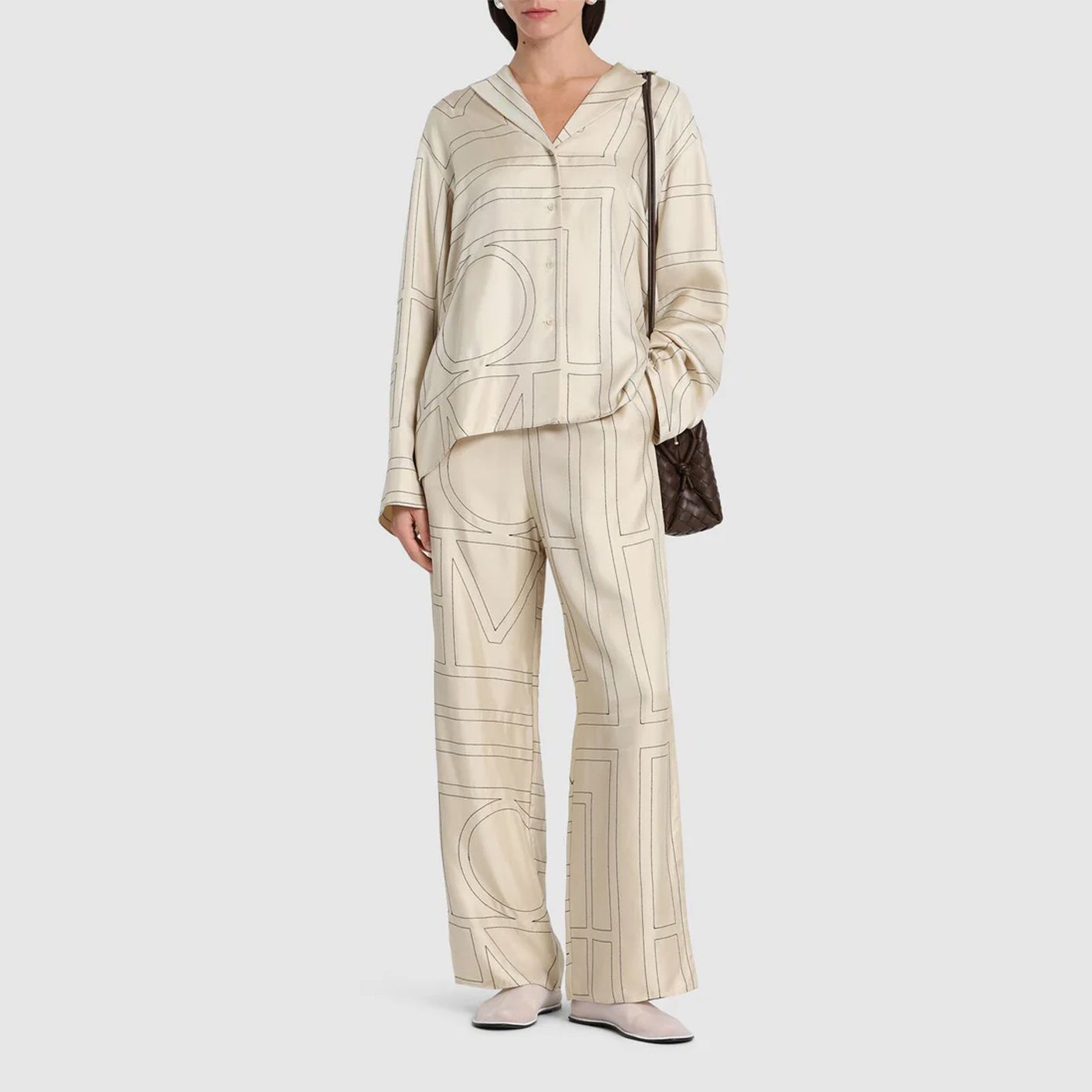 Monogram embroidered silk pants