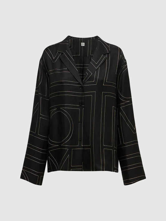 Embroidered black silk shirt