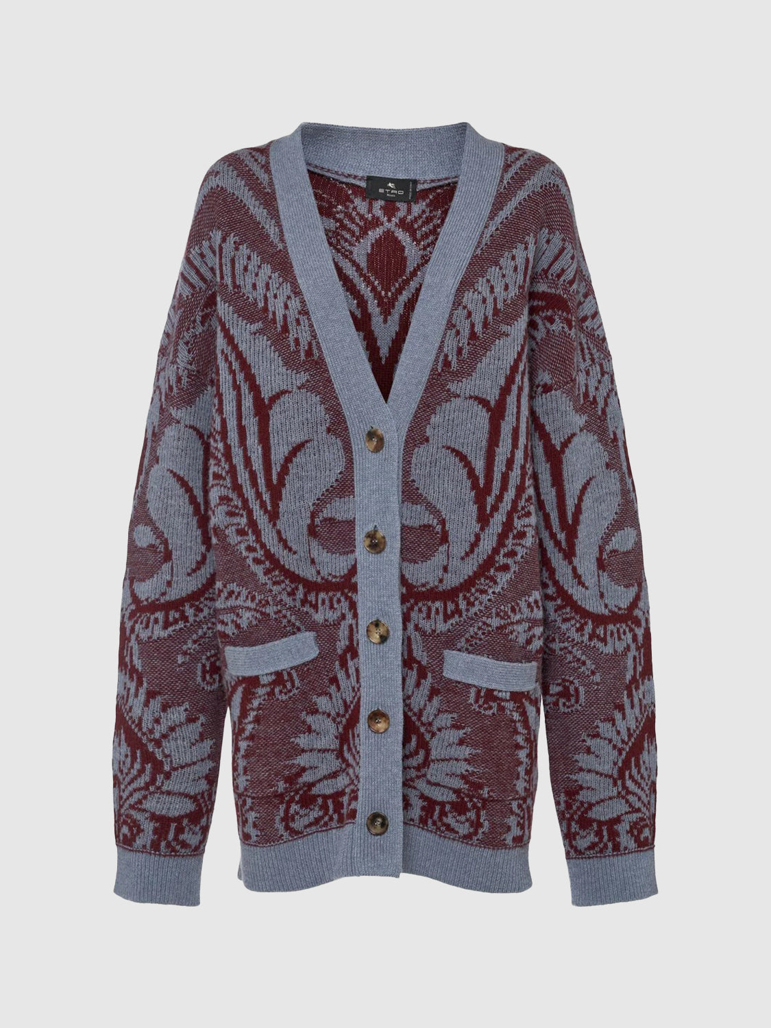 Embroidered wool knit oversized cardigan