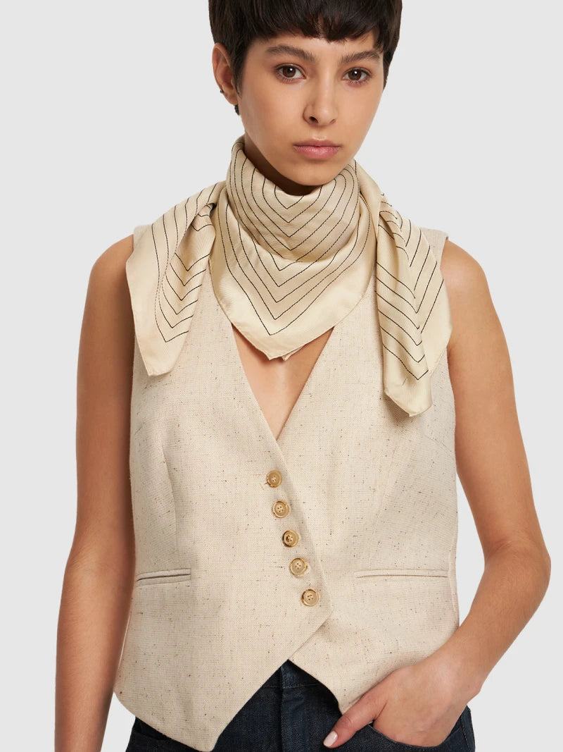 Embroidered monogram silk scarf