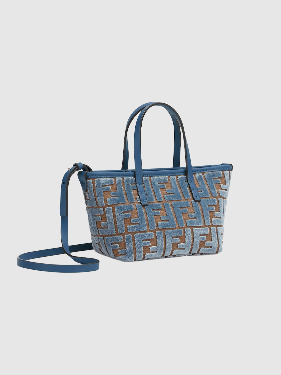 Mini Roll Light blue FF jacquard velvet mini bag