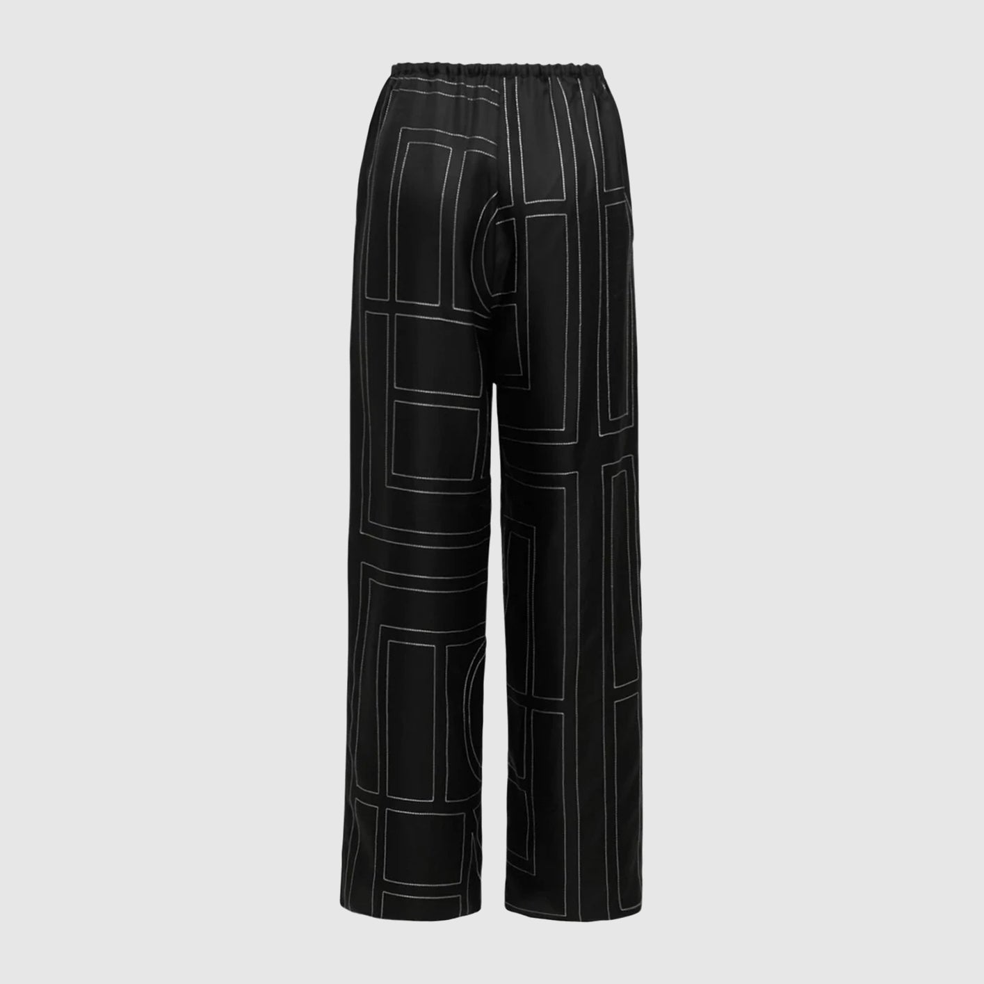 Monogram embroidered black silk pants