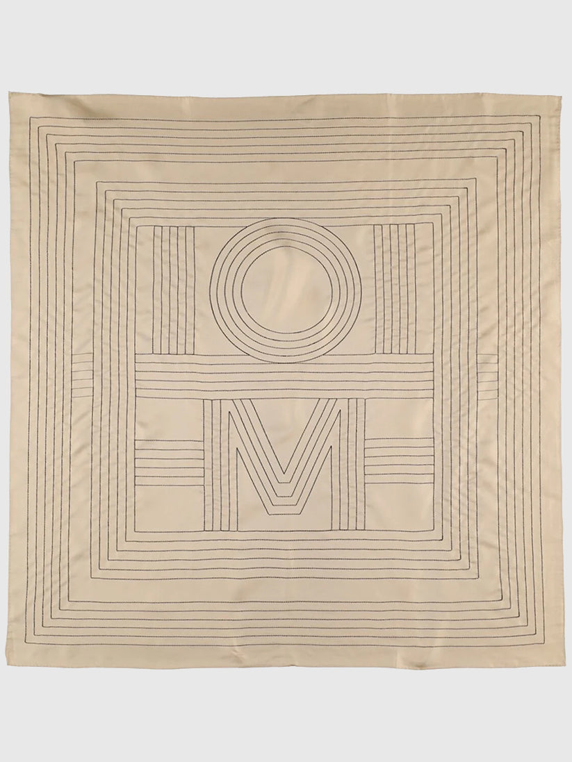 Embroidered monogram silk scarf