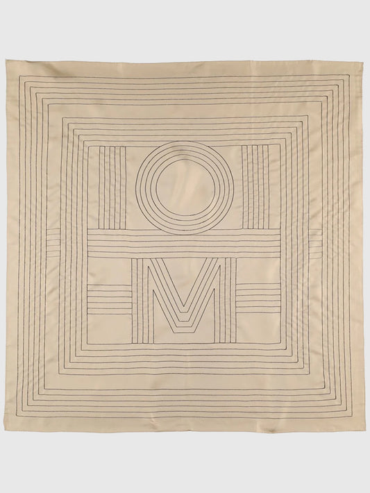Embroidered monogram silk scarf