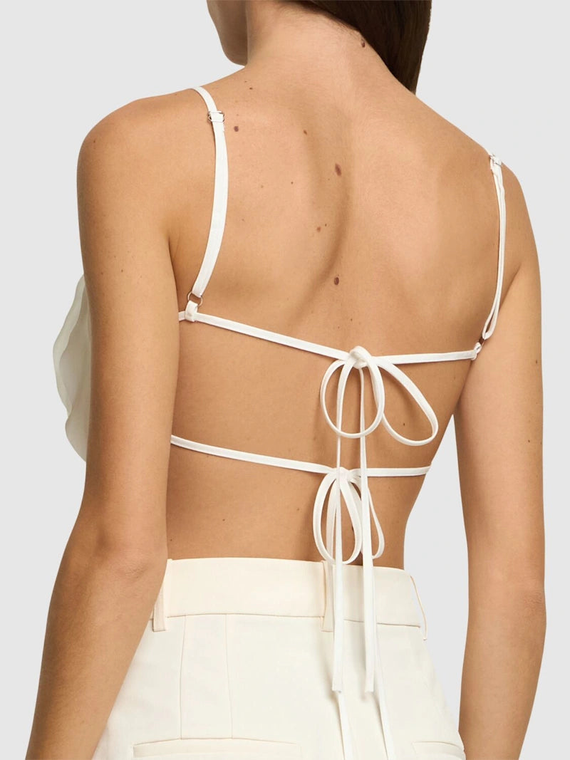 Washed gabardine top w/ rose