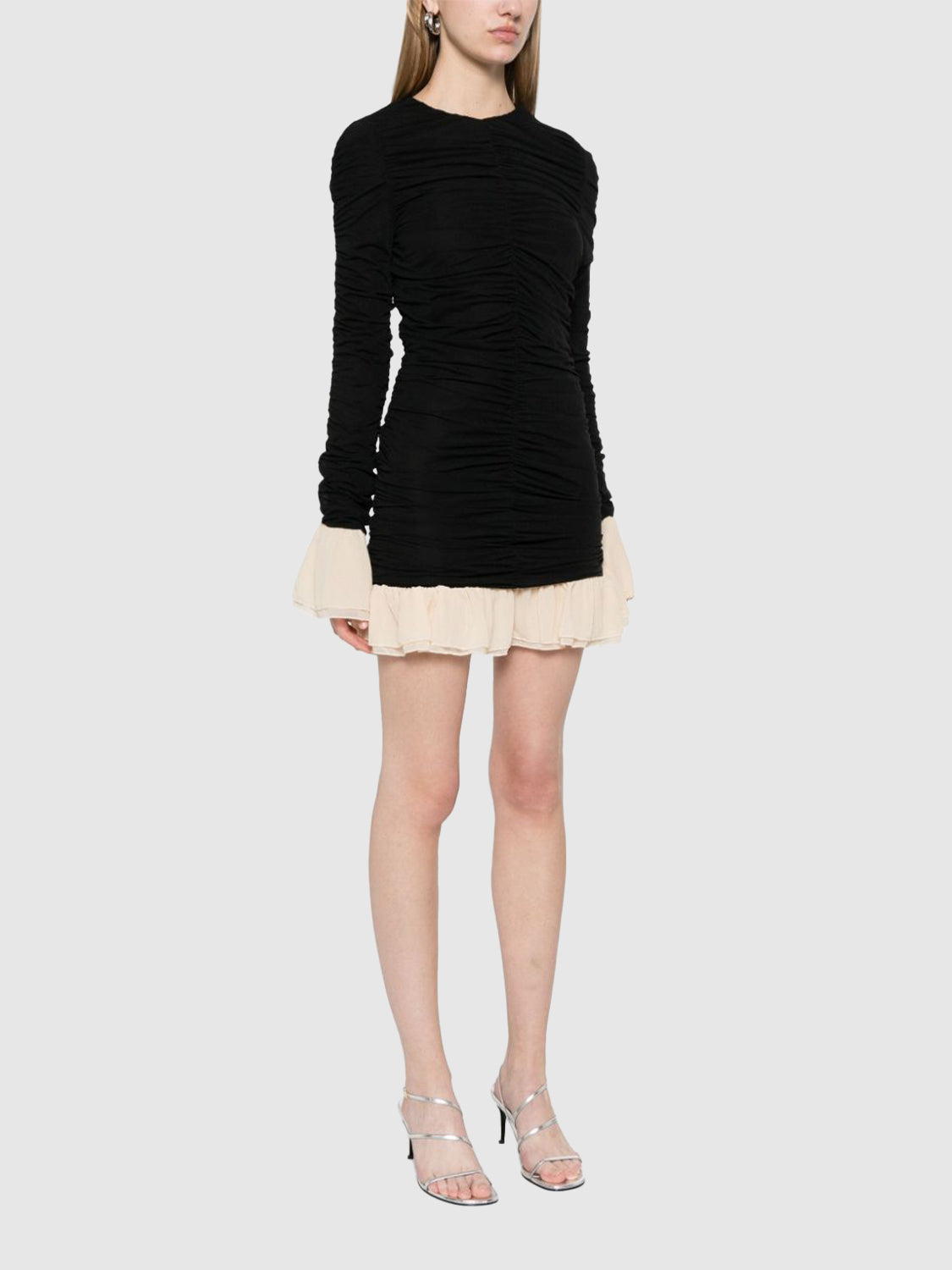 Mini Ruched Ls Dress Black