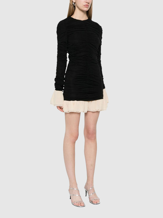 Mini Ruched Ls Dress Black