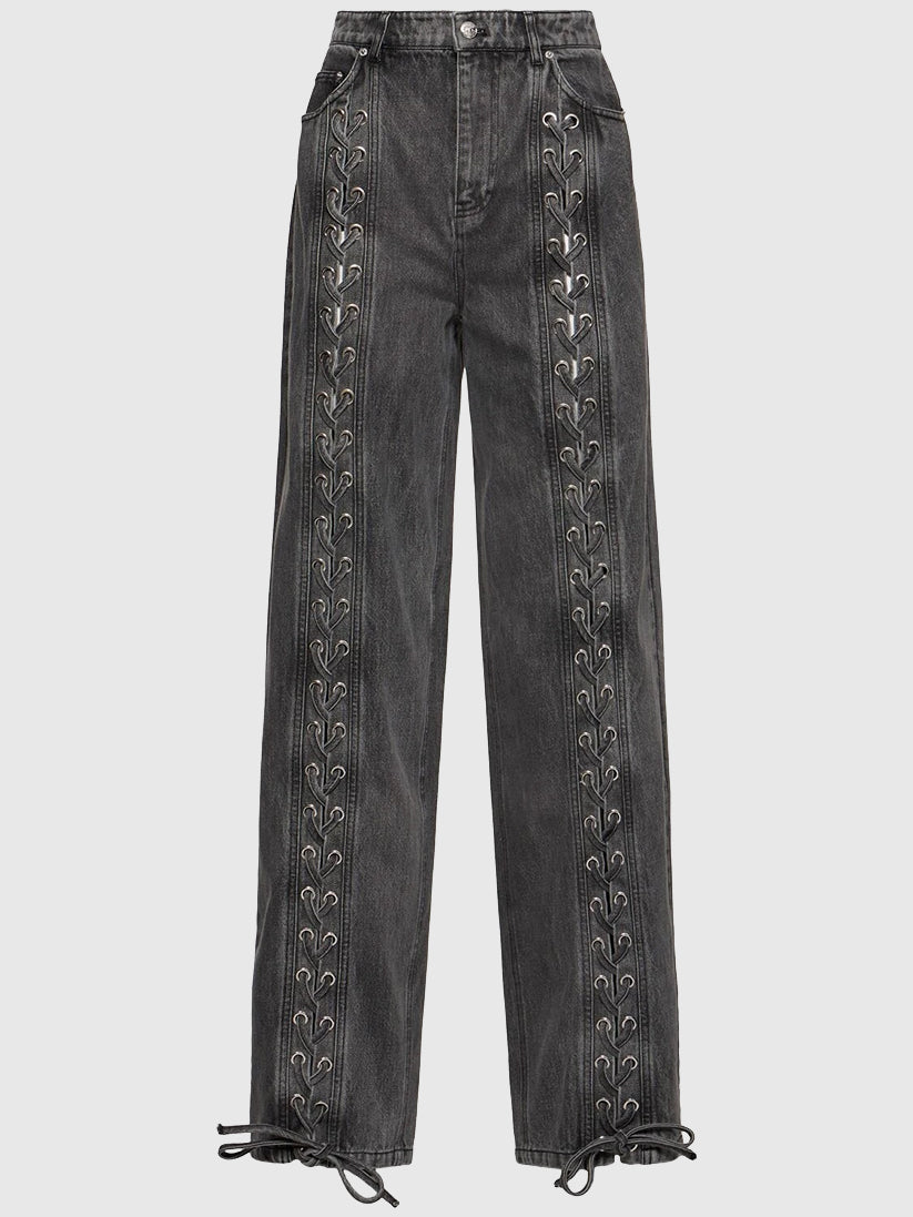 Denim lace-up pants