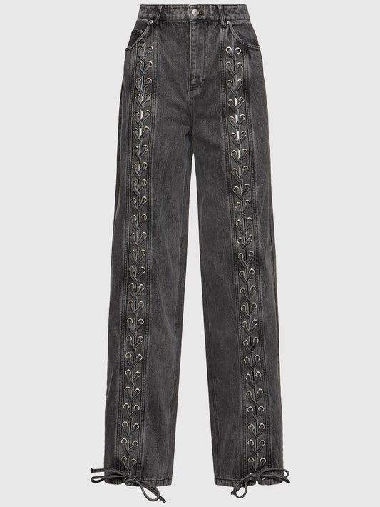 Denim lace-up pants