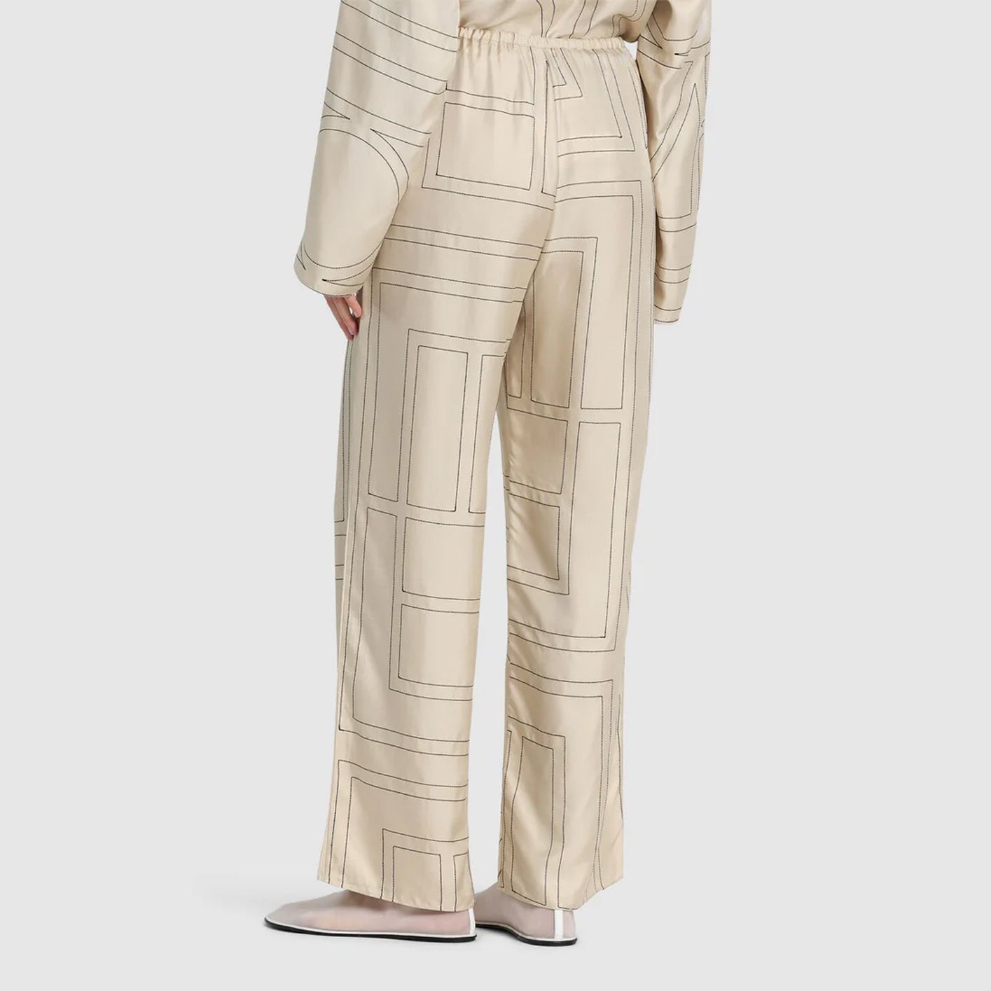 Monogram embroidered silk pants