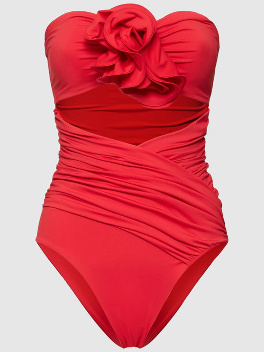 Jersey draped one piece swimsuit w/ rose