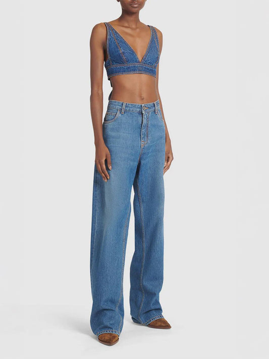 High rise cotton denim baggy jeans