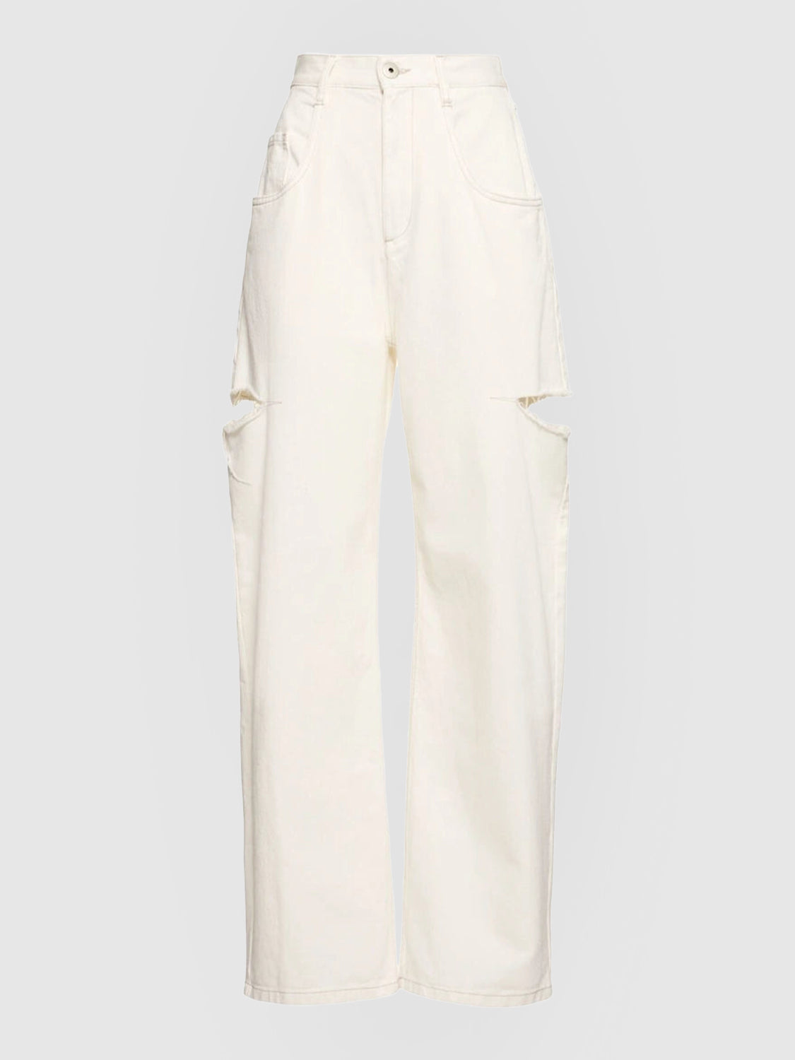 High rise denim straight jeans w/ cuts