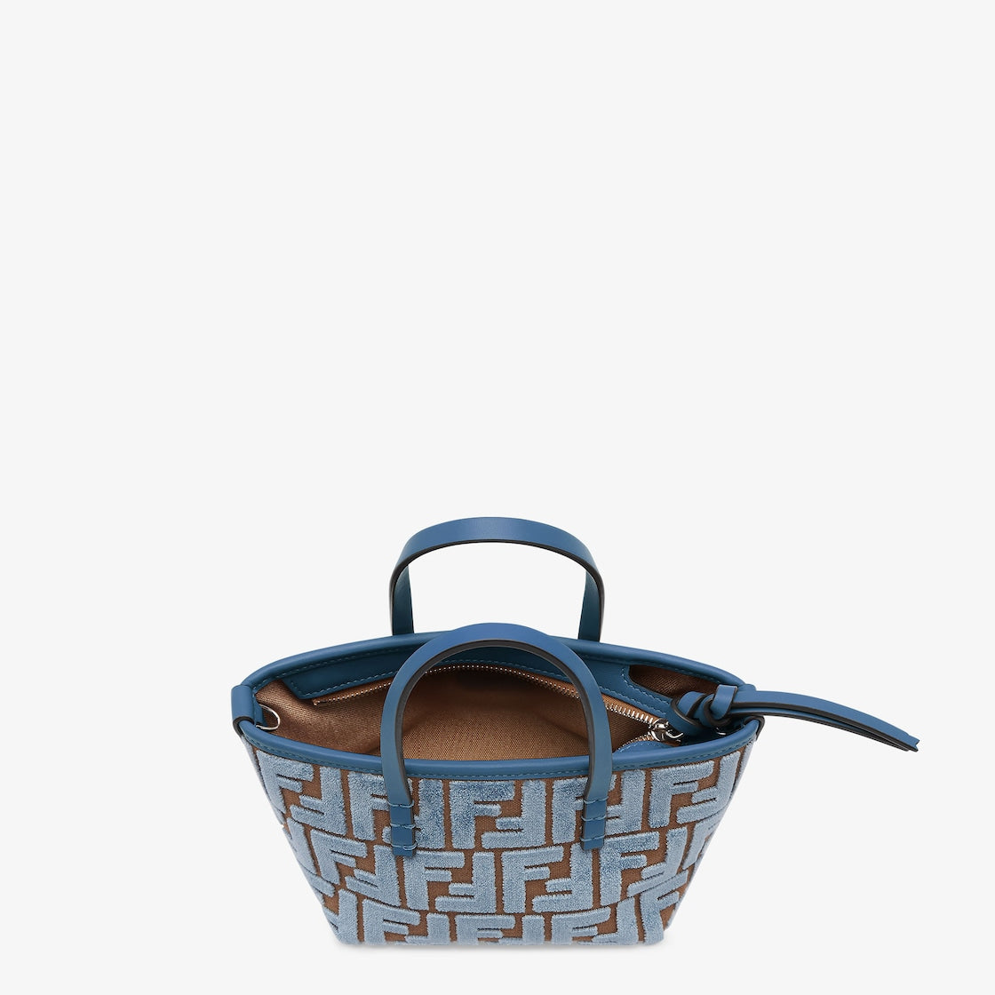 Mini Roll Light blue FF jacquard velvet mini bag