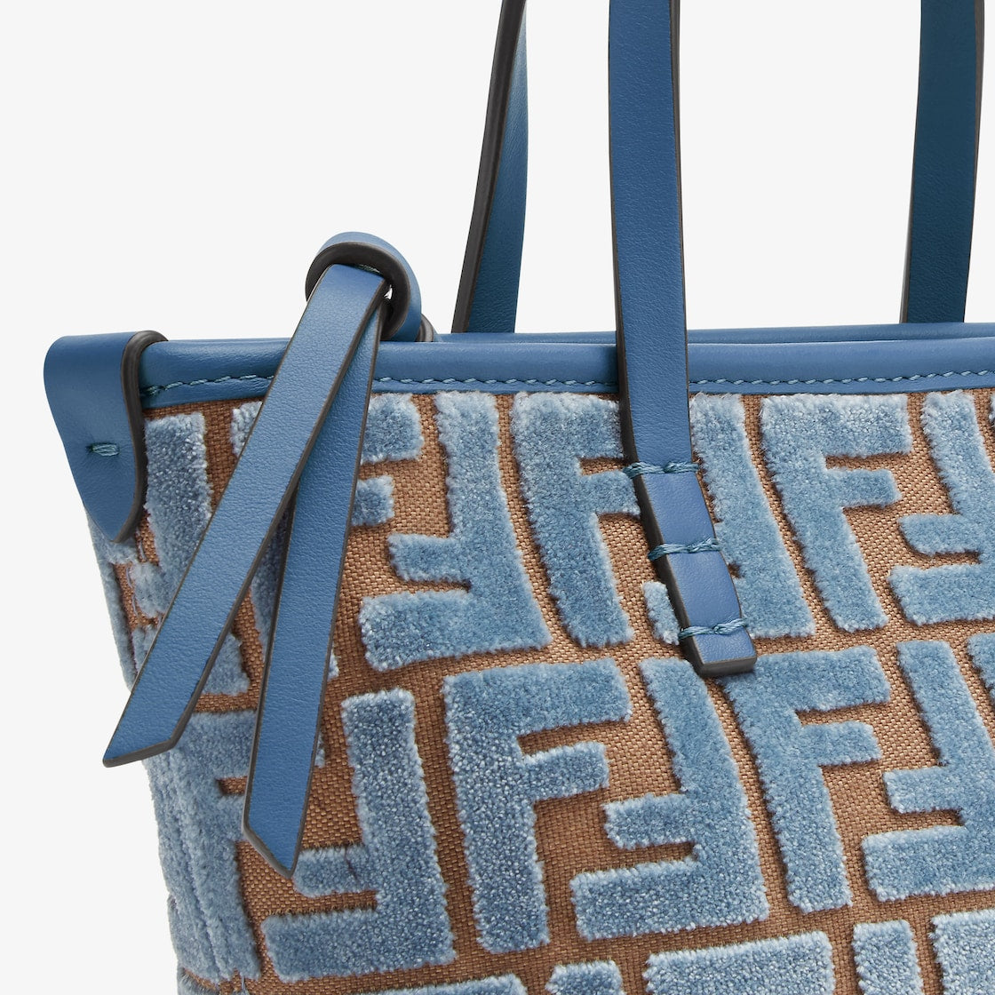 Mini Roll Light blue FF jacquard velvet mini bag