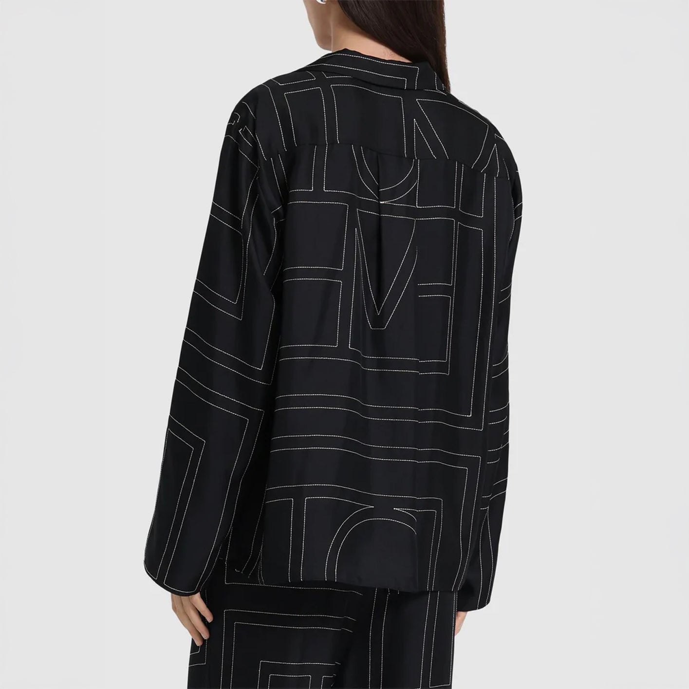Embroidered black silk shirt