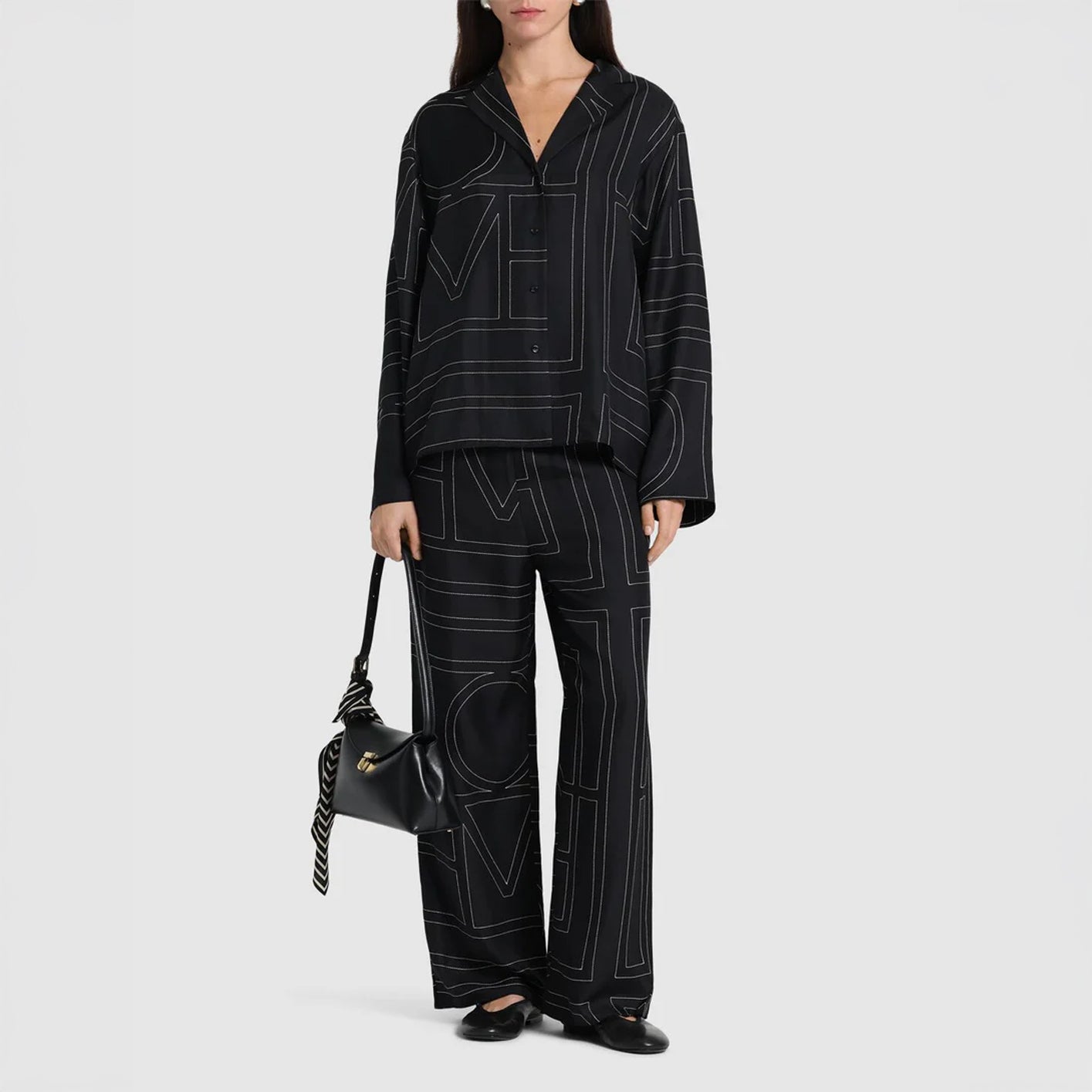 Embroidered black silk shirt