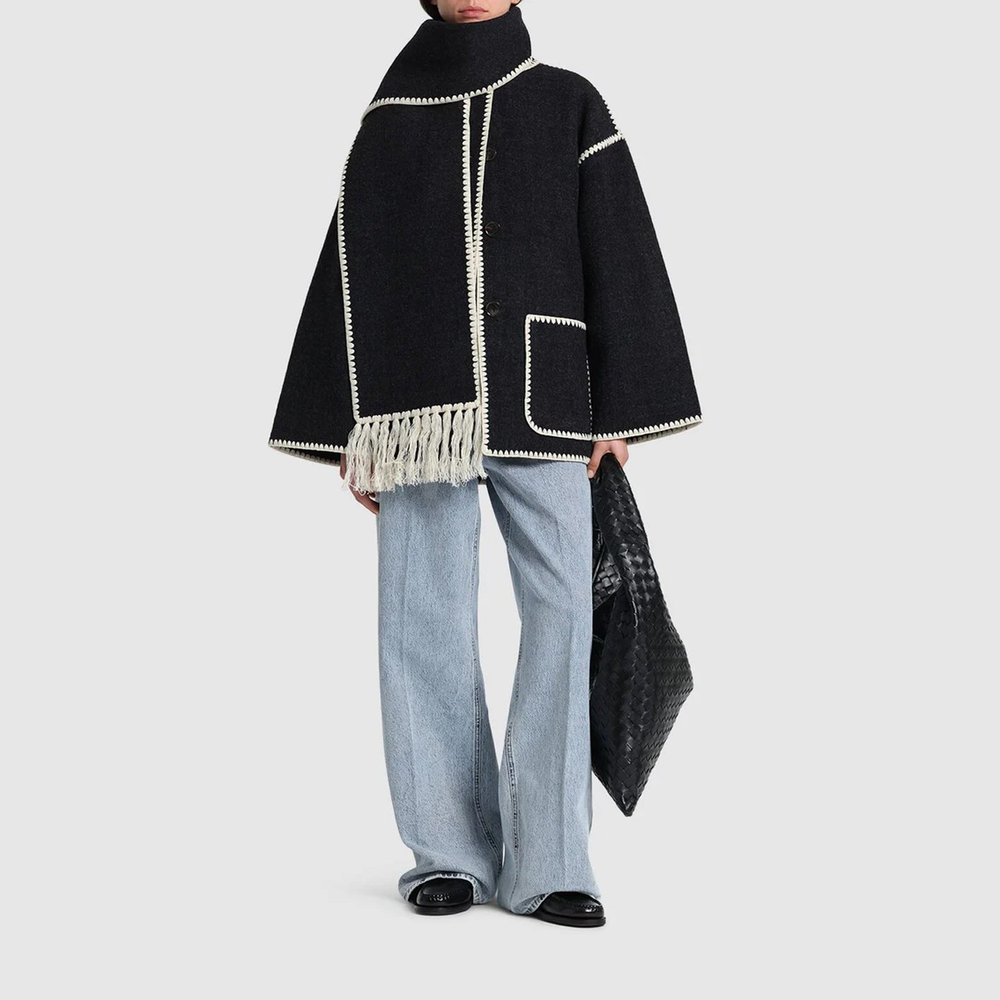 Embroidered wool blend jacket w/scarf