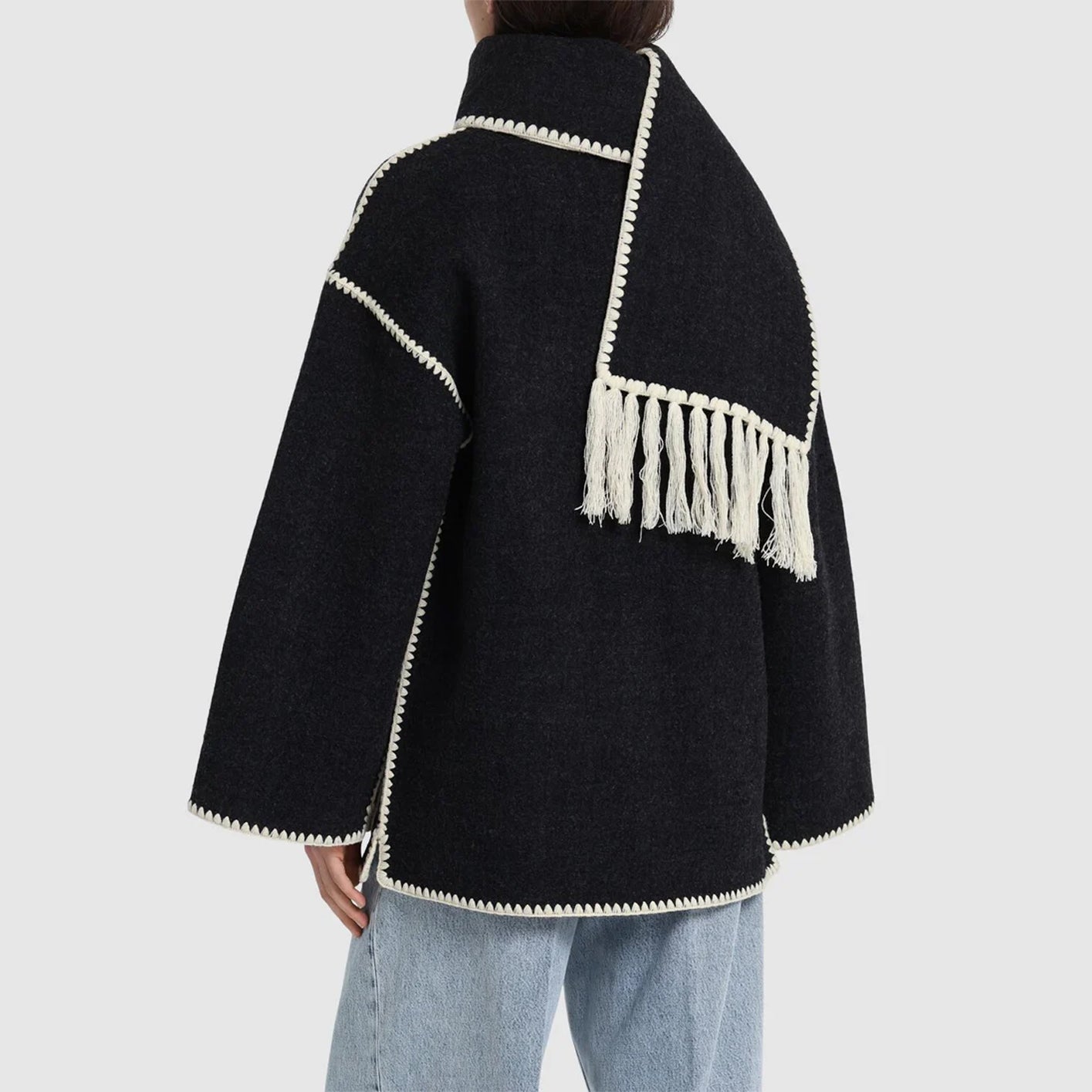Embroidered wool blend jacket w/scarf