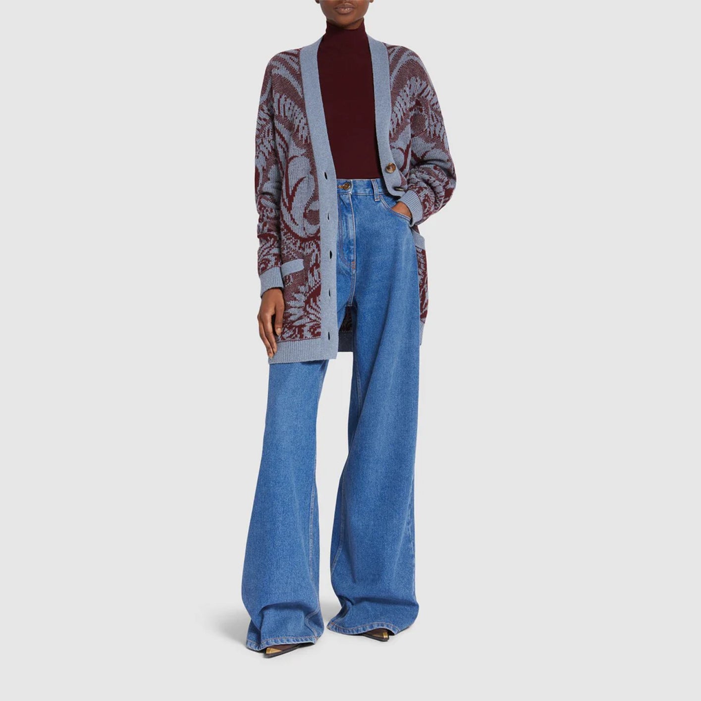 Embroidered wool knit oversized cardigan