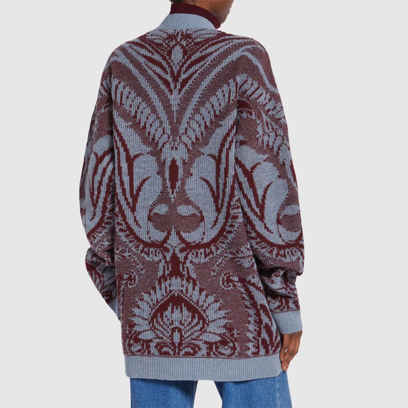 Embroidered wool knit oversized cardigan