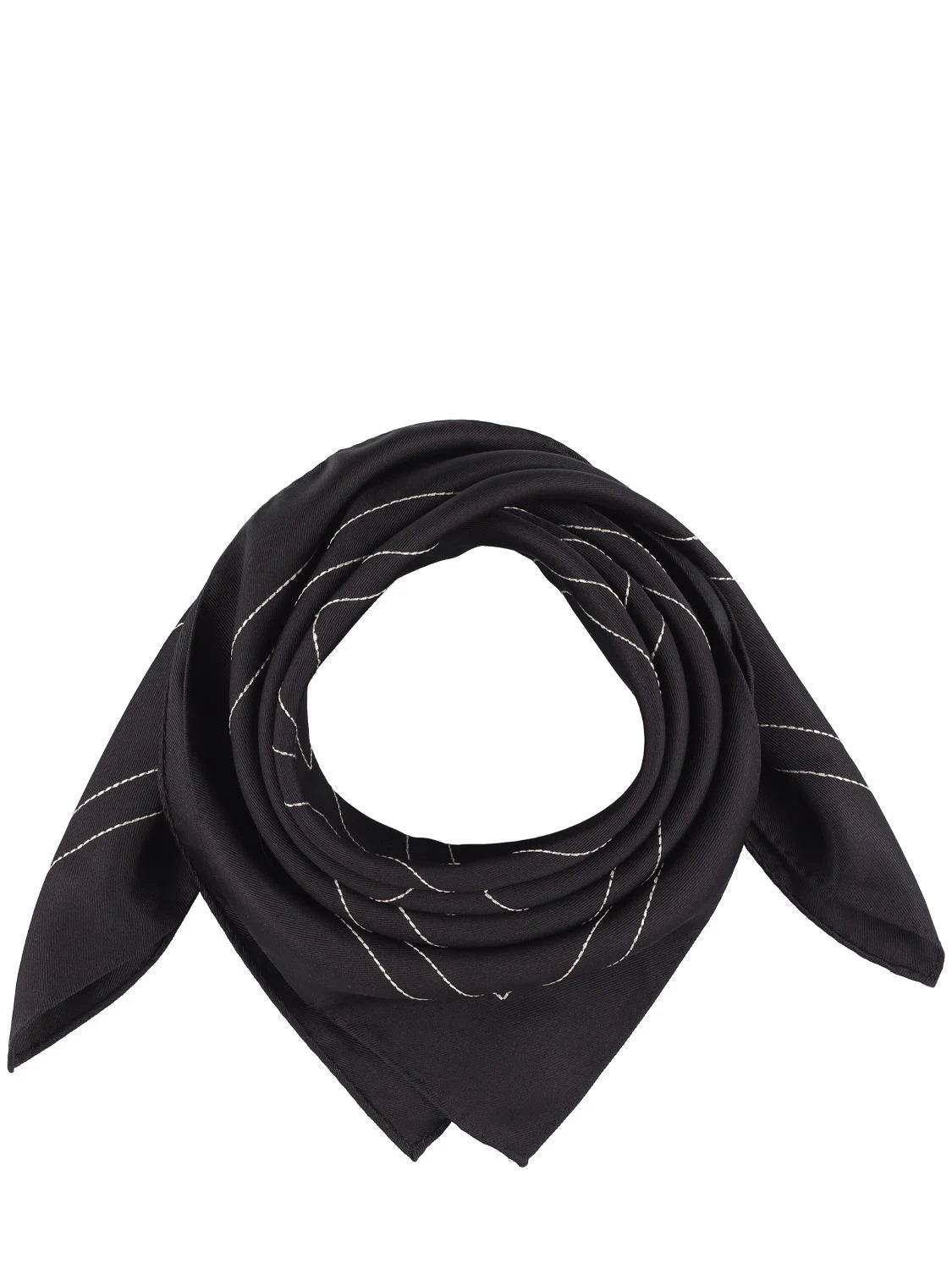 Embroidered monogram silk scarf